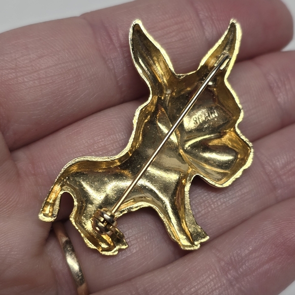 Vintage Damascene Laughing Donkey Brooch Pin Black Gold Silver Toledo Spain - Picture 5 of 8